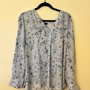 Ann Taylor Blue and Black Floral Blouse